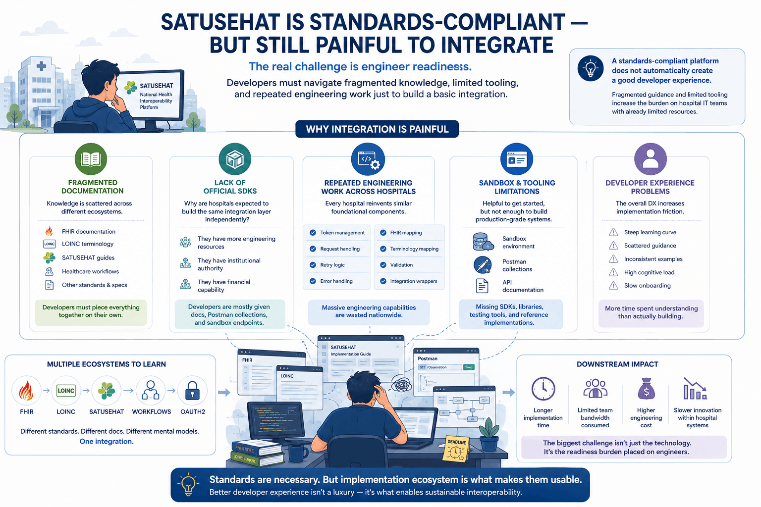 Fragmented healthcare interoperability standards and developer integration challenges